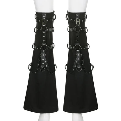 Alt Gothic Cybergoth Eyelet Strap Patched Leg Warmers