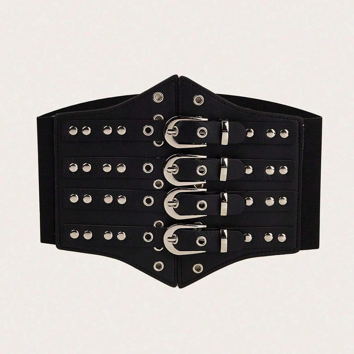 Gothic Alt Goth Studded Multiple Buckles Wide Elastic Cummerbund Belt