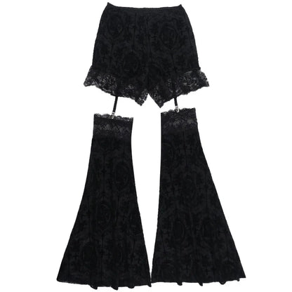 Gothic Harajuku Alt Goth Lace Patchwork Hollow Out High Waist Flare Pants