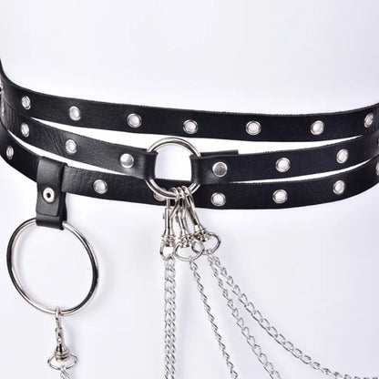 Gothic Faux Leather Multi Strap Chain Belt