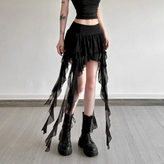 Gothic Romantic Goth Layered Ruffles Tassels Mini Skirt (available in 2 colors)