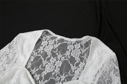 Gothic Alt Goth Lace Irregular Hem Dress Shirt (available in 2 colors)