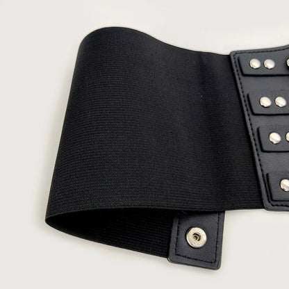 Gothic Alt Goth Studded Multiple Buckles Wide Elastic Cummerbund Belt