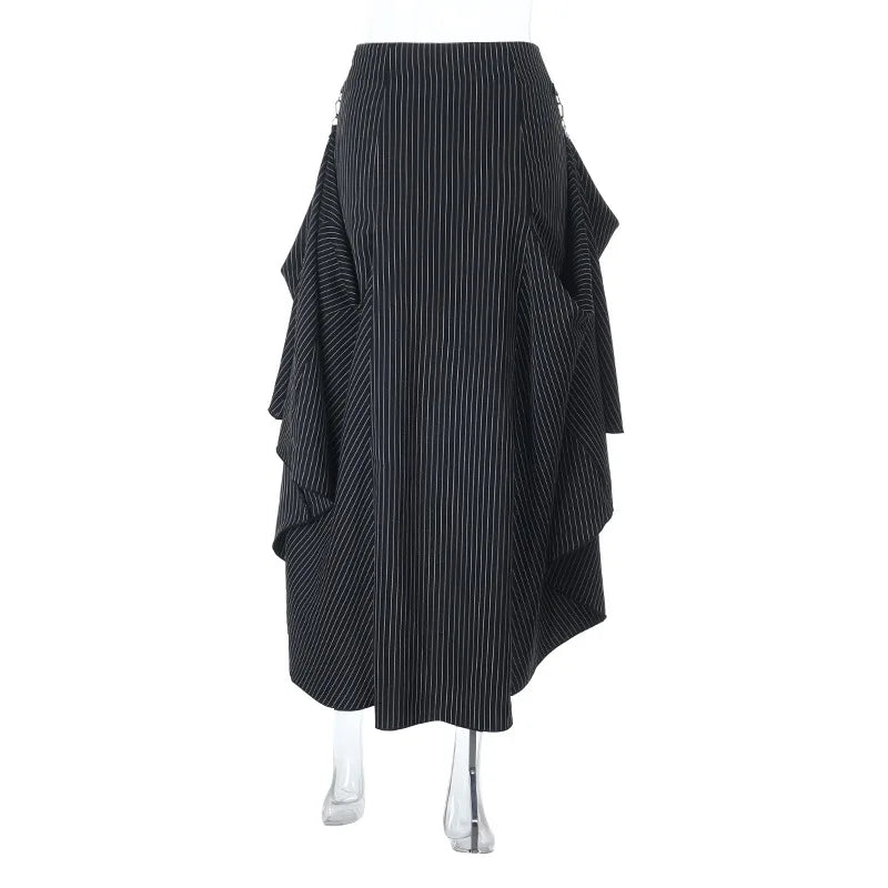 Gothic Alt Goth Pinstriped Ruched Skirt