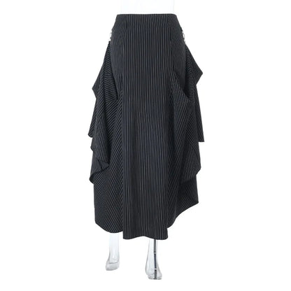 Gothic Alt Goth Pinstriped Ruched Skirt