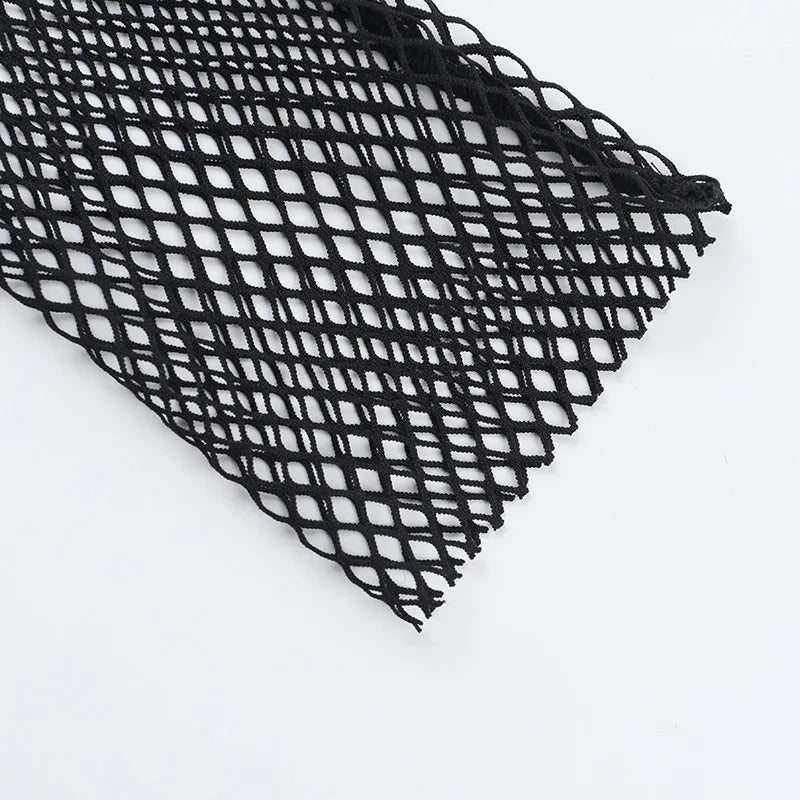 Gothic Alt Goth Punk Fishnet Sleeves Grommet Strap Patchwork Printed Top