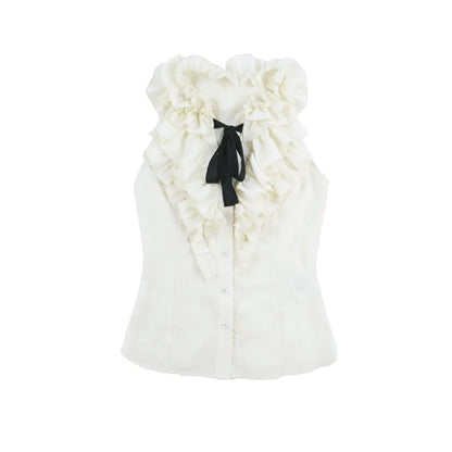 Gothic Victorian Ruffle Collar Bow Tie Sleeveless Vest Top