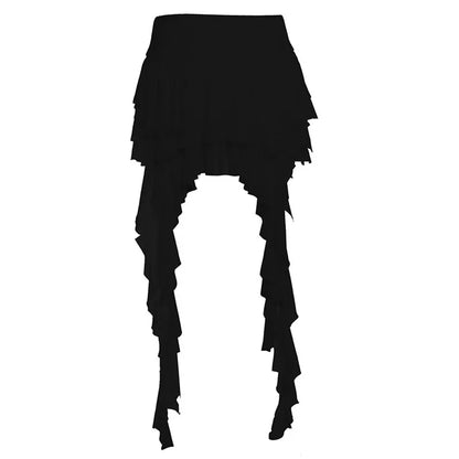 Gothic Romantic Goth Layered Ruffles Tassels Mini Skirt (available in 2 colors)