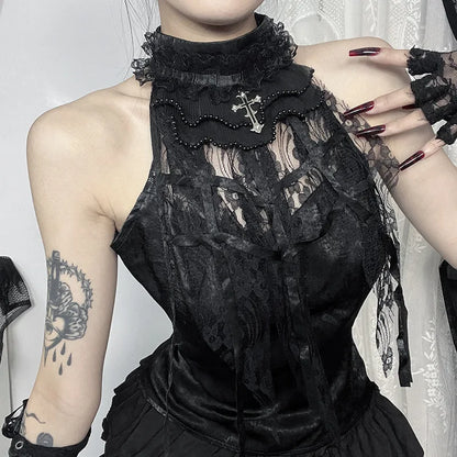 Gothic Romantic  Lace Patchwork Sleeveless Top