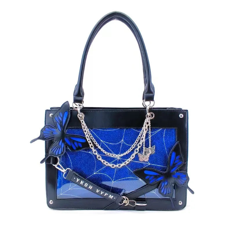 Gothic Y2K Alt Goth Butterfly Spider Web Letter Chain Handbag Lolita Shoulder Bag (available in 6 colors)