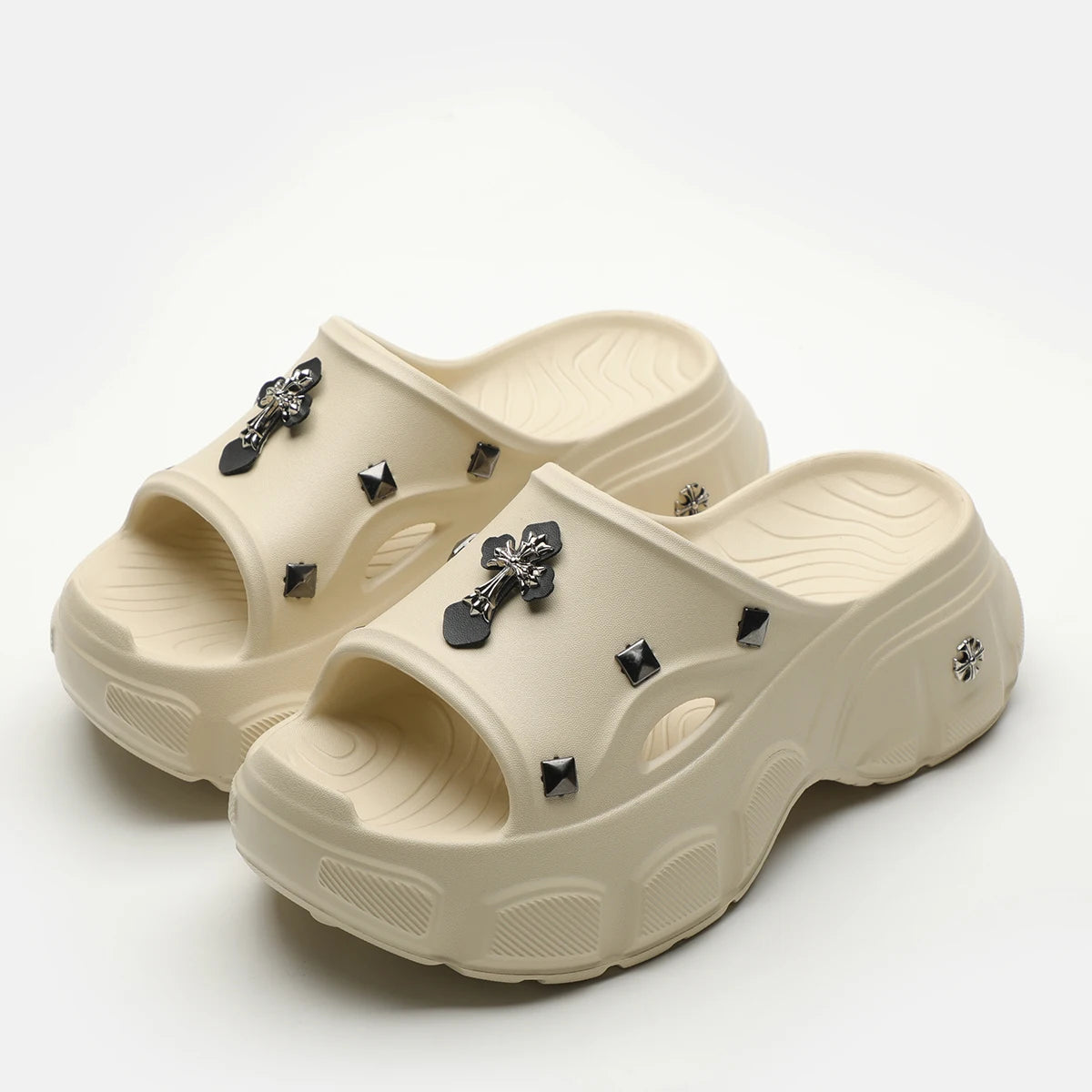 Gothic Alt Goth Cross Outdoor Platform Slippers Sandals (available in 3 colors)