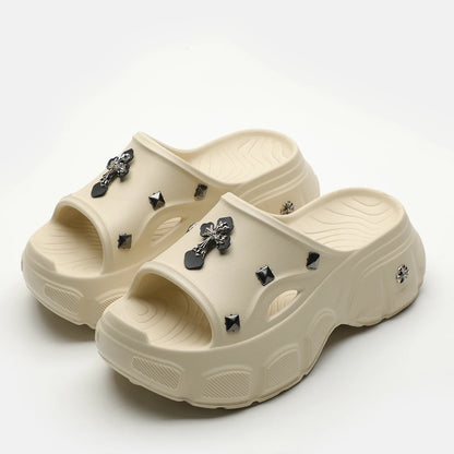 Gothic Alt Goth Cross Outdoor Platform Slippers Sandals (available in 3 colors)