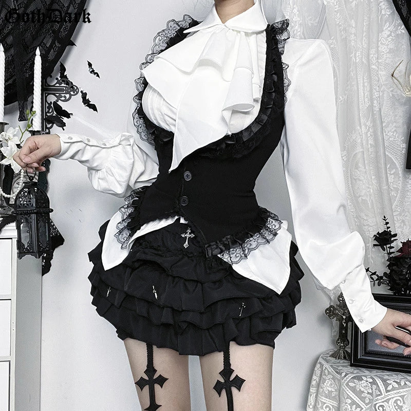 Gothic Alt Goth Halter Lace Trim Corset Waist Coat Top
