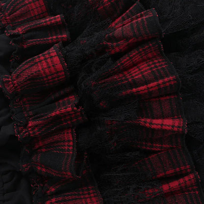 Gothic Harajuku Red Plaid Black Lace Patchwork Bloomers Shorts