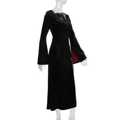 Gothic Alt Vampire Goth Open Bell Sleeves High Slit Long Dress