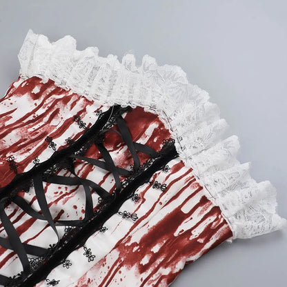 Gothic Alt Goth Halloween Blood Red Print Lace Patchwork Tank Top