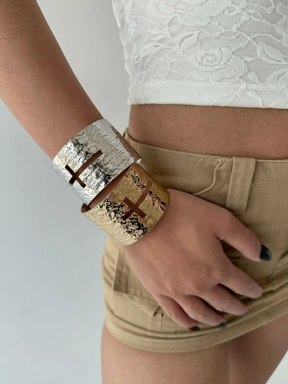 Gothic Alt Goth Cross Hollow Out Textured Bangles Bracelet (available in 2 colors)