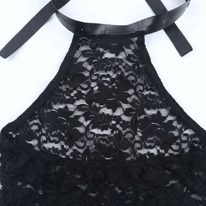 Gothic Alt Goth Halter Lace See Through High Slit Bodycon Long Dress