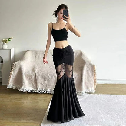 Gothic Romantic Goth Lace Patchwork Mermaid Skirt