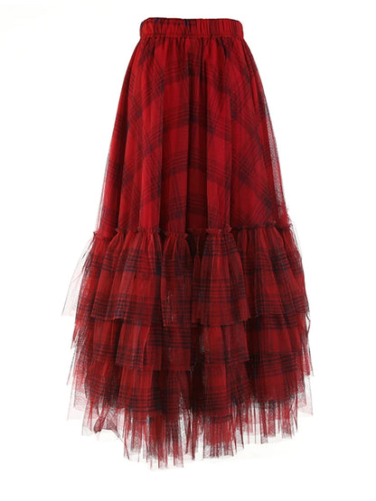Gothic Grunge Y2K Alt Goth Plaid Mesh Irregular Skirt (available in 4 colors)
