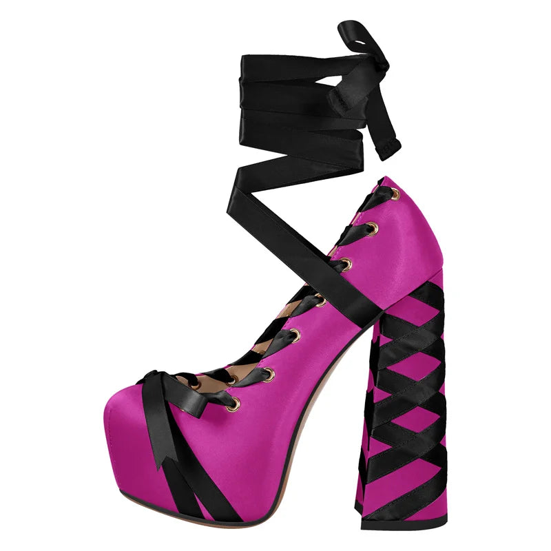 Gothic Lolita Harajuku Bow Ribbon Lace-up Ballet Pumps Platform Heels Shoes (available in 12 colors)