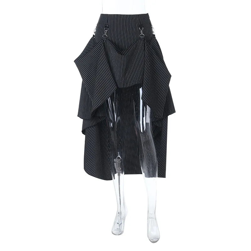 Gothic Alt Goth Pinstriped Ruched Skirt