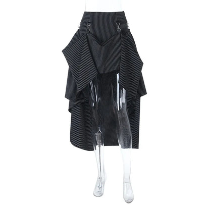 Gothic Alt Goth Pinstriped Ruched Skirt