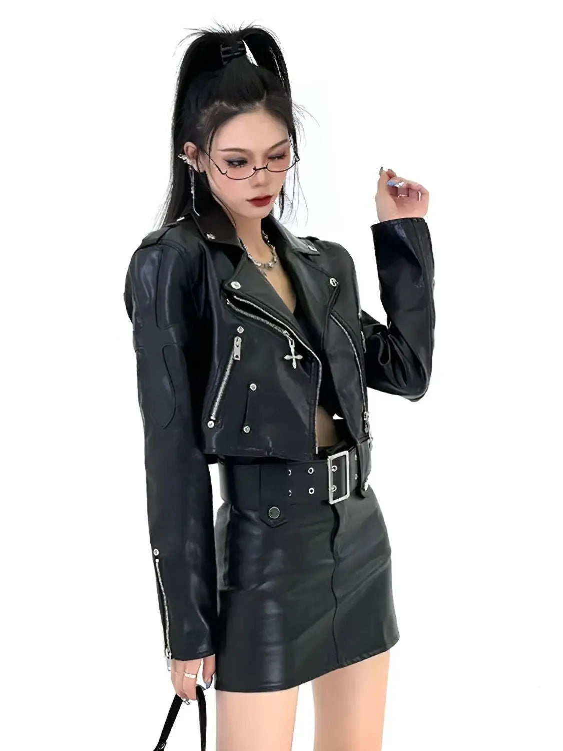 Goth Rock Cross Zipper Motorcycle Faux Leather Jacket