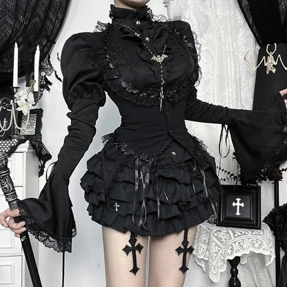 Gothic Alt Goth Halter Lace Trim Corset Waist Coat Top