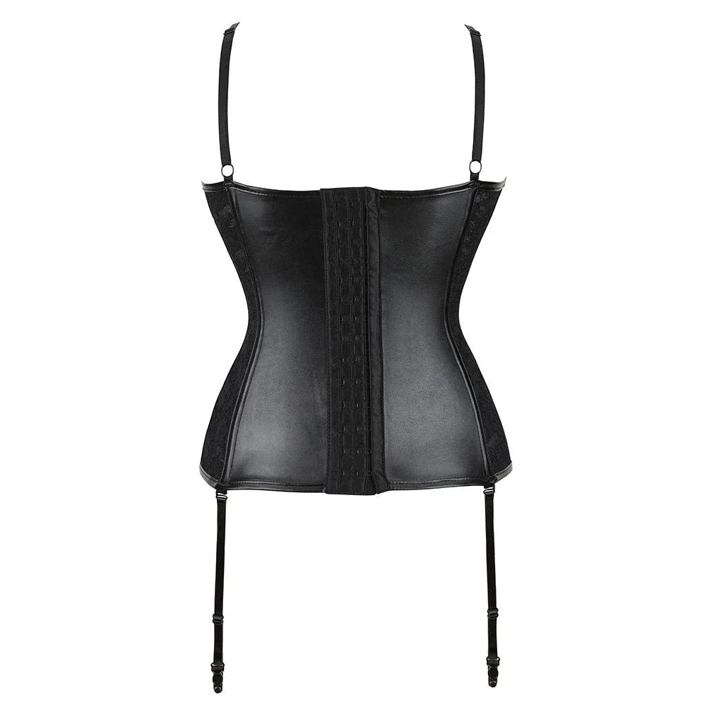 Gothic Faux Leather Lace Corset Bustier Top