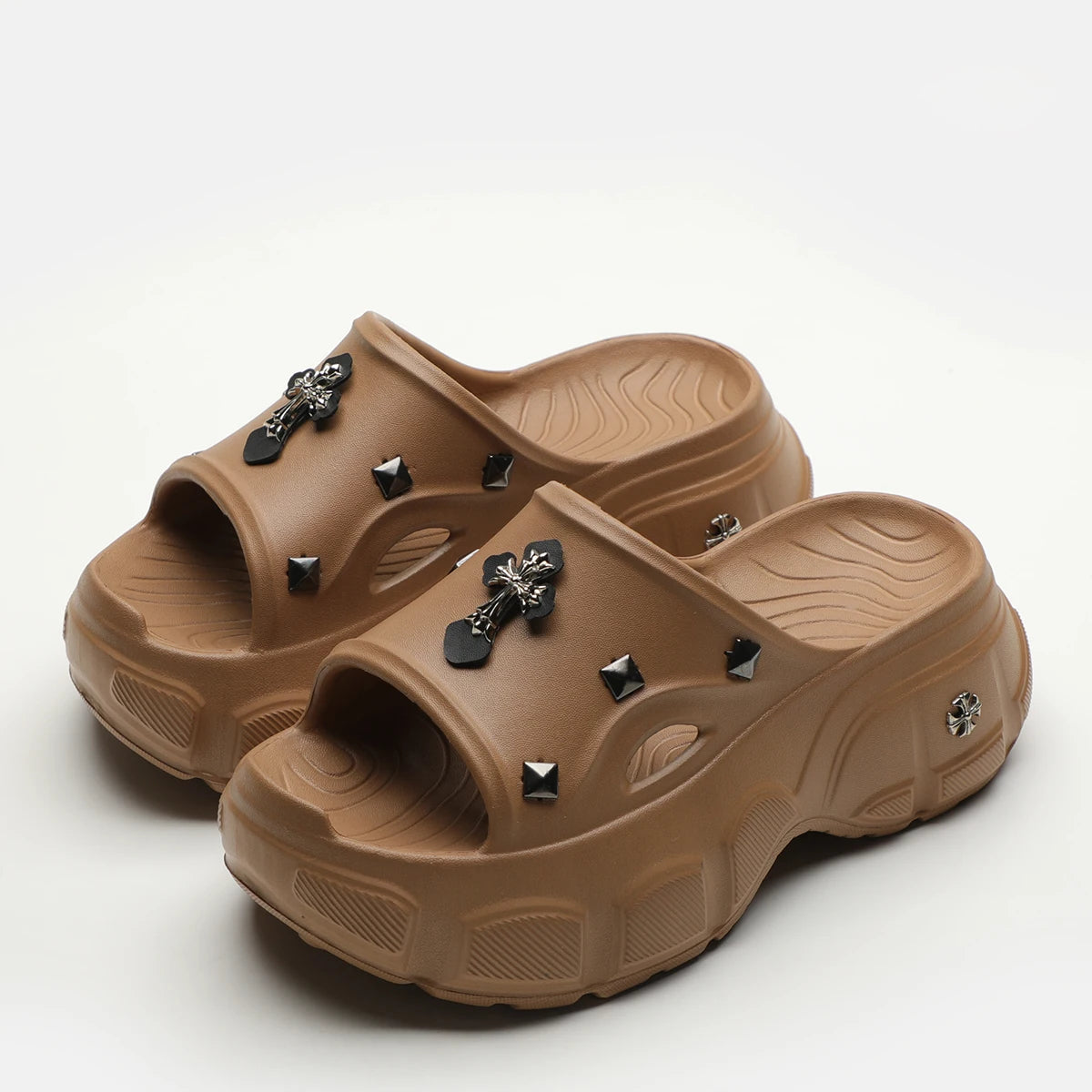 Gothic Alt Goth Cross Outdoor Platform Slippers Sandals (available in 3 colors)