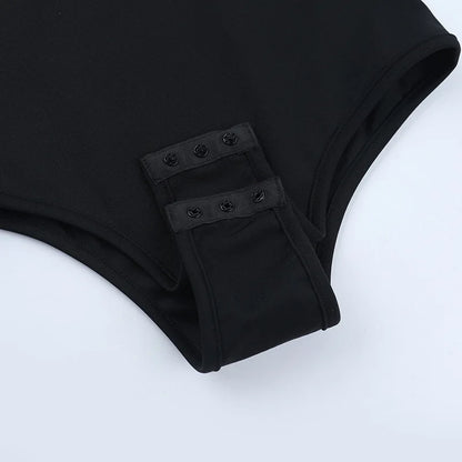 Gothic Alt Goth Black Spaghetti Strap Bodysuit Top + Sheer Cape Set