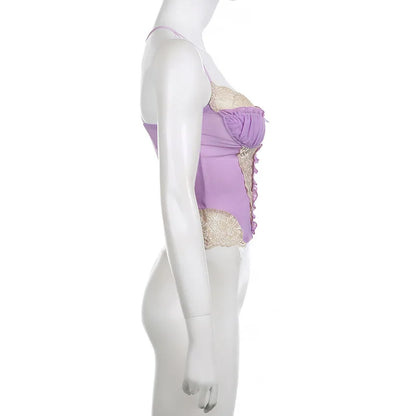 Gothic Romantic Y2K Lace Stitching Lilac Camisole Tank Top