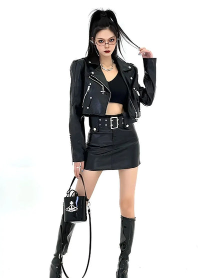 Goth Rock Cross Zipper Motorcycle Faux Leather Jacket