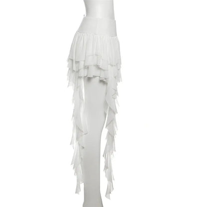 Gothic Romantic Goth Layered Ruffles Tassels Mini Skirt (available in 2 colors)