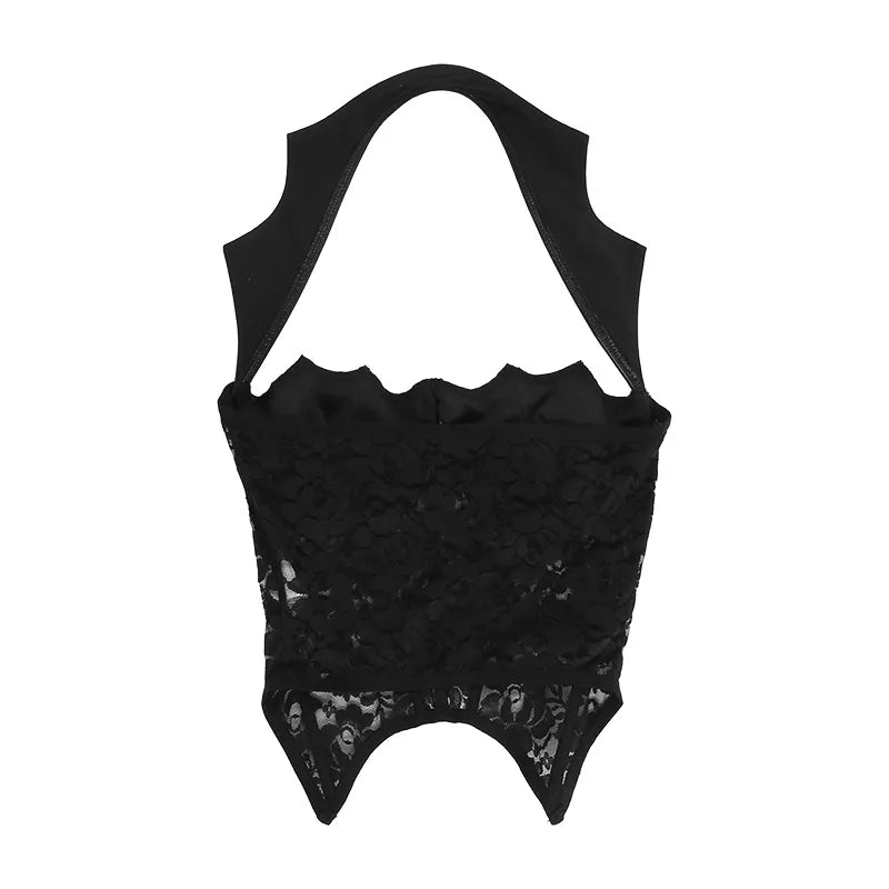 Gothic Bat Leather And Lace Vest Top