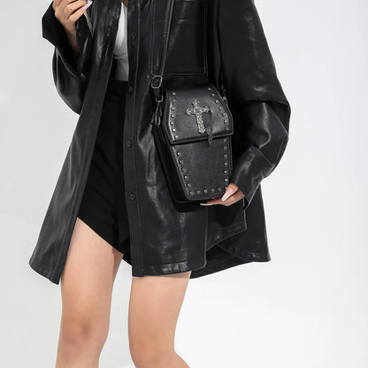 Gothic Cross Coffin Shaped PU Leather Crossbody Bag