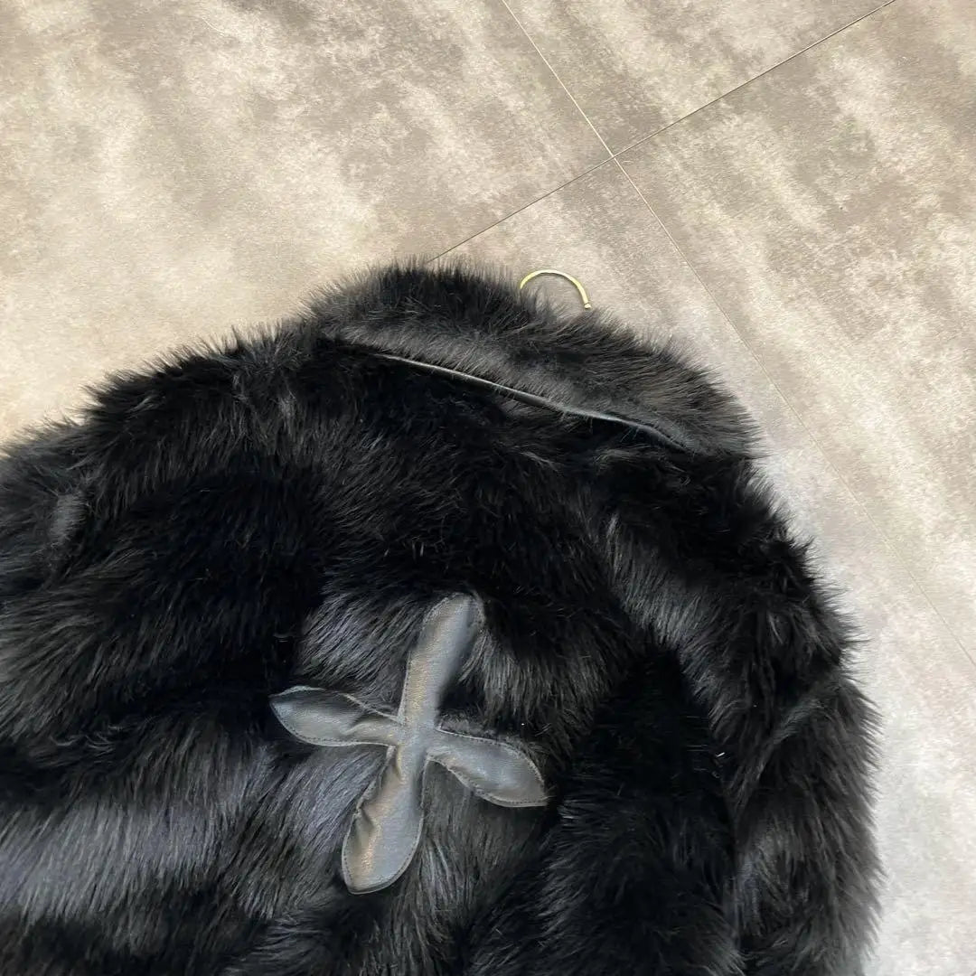 Gothic Alt Goth Y2K Cross Patch Faux Fur Jacket Coat (available in 2 colors)