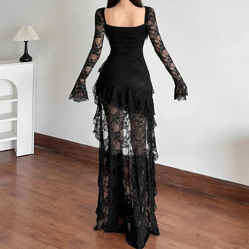 Gothic Vampire Goth Lace Long Sleeves Irregular Hem Layered Dress ROCK 'N DOLL Gothic Vampire Goth Lace Long Sleeves Irregular Hem Layered Dress ROCK 'N DOLL