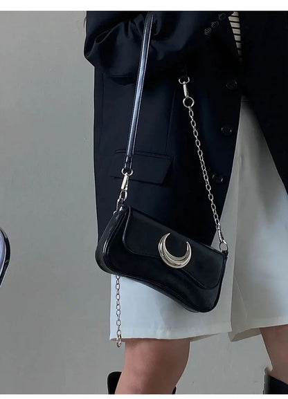 Gothic  Dark Alt Goth Luna Moon Chain Small Shoulder Bag