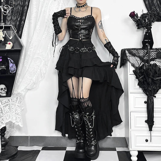 Gothic Romantic Victorian Goth Asymmetric Irregular Hem Skirt