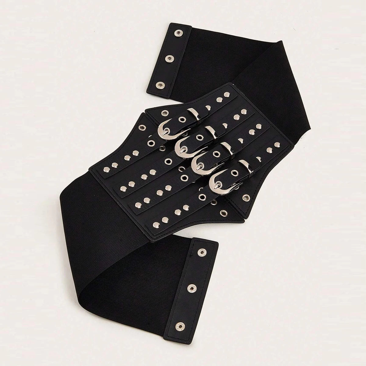 Gothic Alt Goth Studded Multiple Buckles Wide Elastic Cummerbund Belt