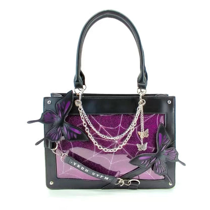 Gothic Y2K Alt Goth Butterfly Spider Web Letter Chain Handbag Lolita Shoulder Bag (available in 6 colors)