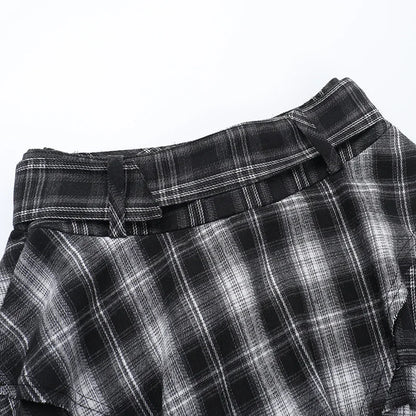 Gothic Grunge Alt Goth Harajuku Black White Plaid Irregular Hem Mini Skirt