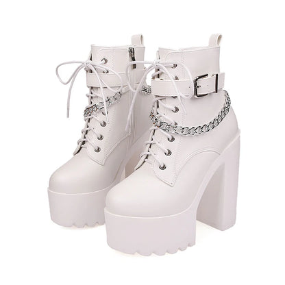 Gothic Alt Goth Buckle Strap Chain Platform Boots