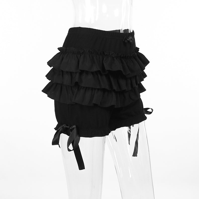 Gothic Alt High Waist Layered Ruffles Bloomer Shorts