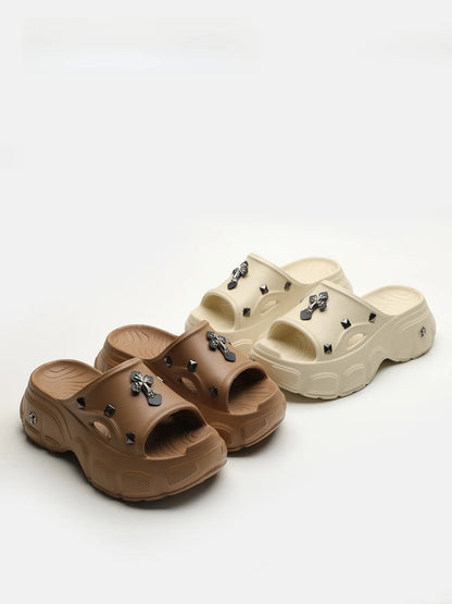 Gothic Alt Goth Cross Outdoor Platform Slippers Sandals (available in 3 colors)