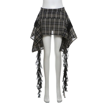 Alt Gothic Y2K Plaid Irregular Design Mini Skirt