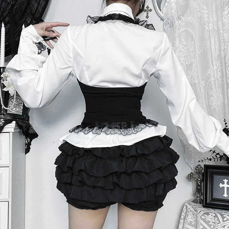 Gothic Alt Goth Halter Lace Trim Corset Waist Coat Top
