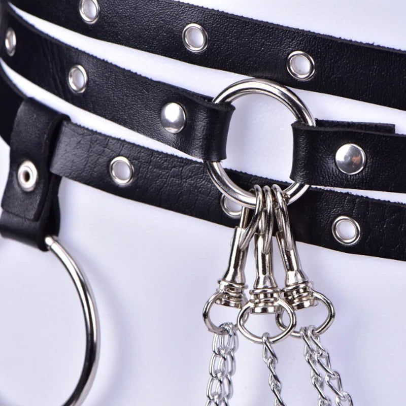 Gothic Faux Leather Multi Strap Chain Belt